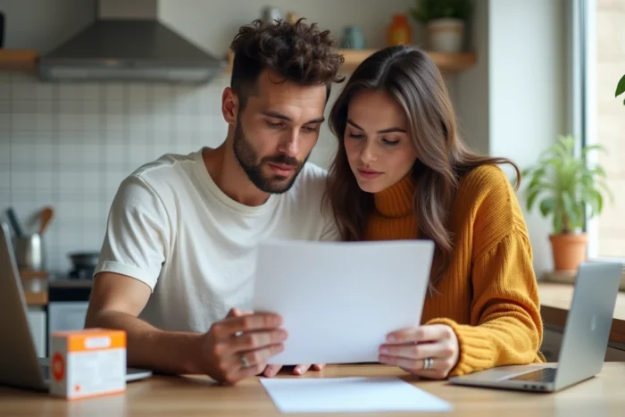 Couple comparant les remboursements de la sécurité sociale et de leur mutuelle sur des documents officiels