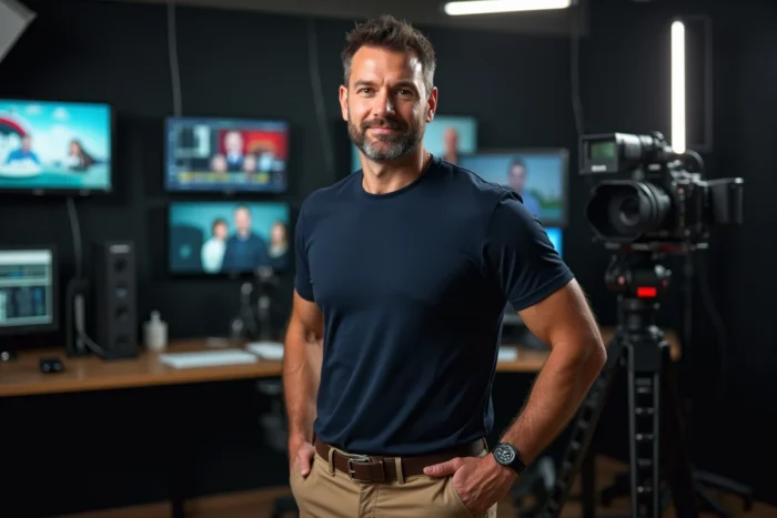Membre de l'équipe de production d'une série télévisée américaine sur un plateau de tournage professionnel