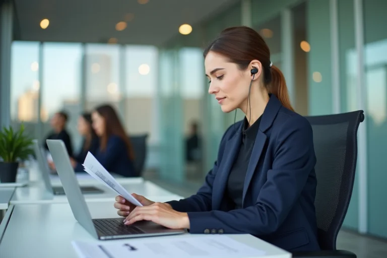 Professionnelle dans un bureau moderne consultant des documents sur Open Syd, actualités technologiques récentes